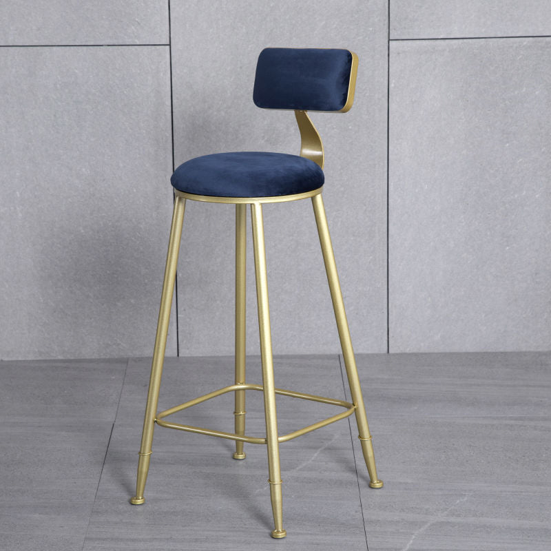 Modern Minimalist Round Velvet Metal Napa Leather Leg Bar Stool Low Back Footrest For Dining Room