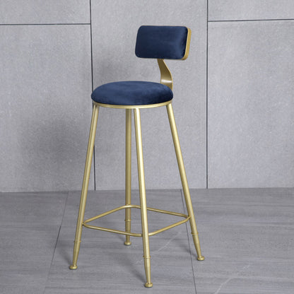 Modern Minimalist Round Velvet Metal Napa Leather Leg Bar Stool Low Back Footrest For Dining Room