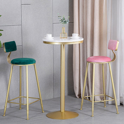 Modern Minimalist Round Velvet Metal Napa Leather Leg Bar Stool Low Back Footrest For Dining Room