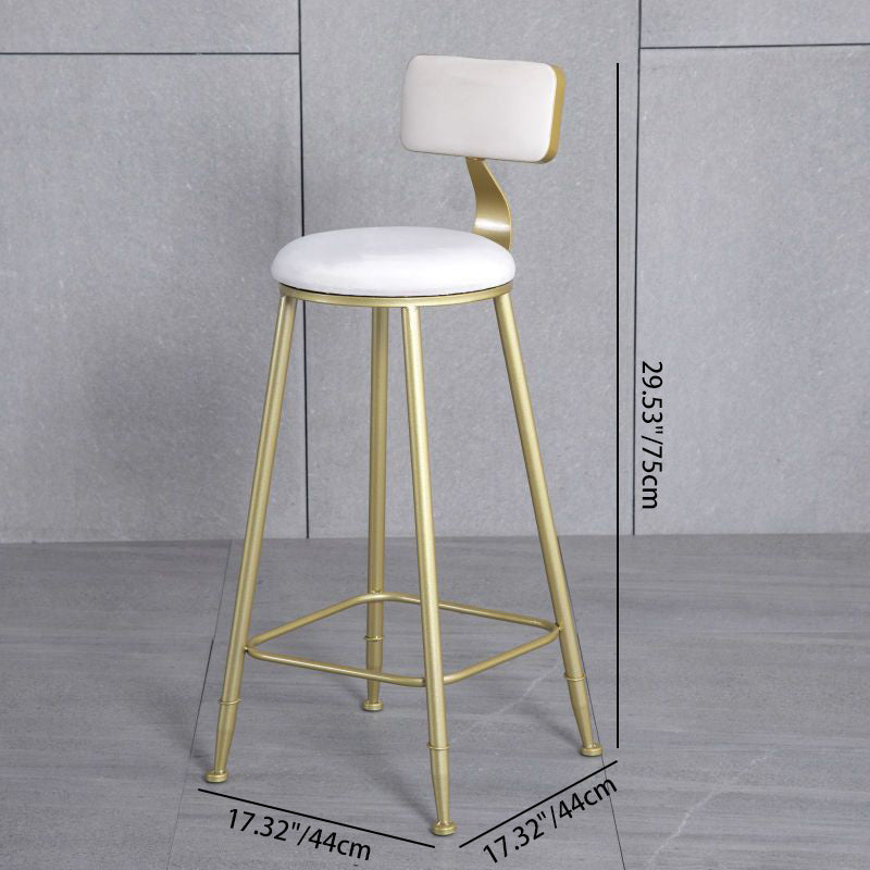 Modern Minimalist Round Velvet Metal Napa Leather Leg Bar Stool Low Back Footrest For Dining Room