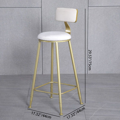 Modern Minimalist Round Velvet Metal Napa Leather Leg Bar Stool Low Back Footrest For Dining Room