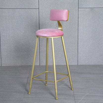 Modern Minimalist Round Velvet Metal Napa Leather Leg Bar Stool Low Back Footrest For Dining Room