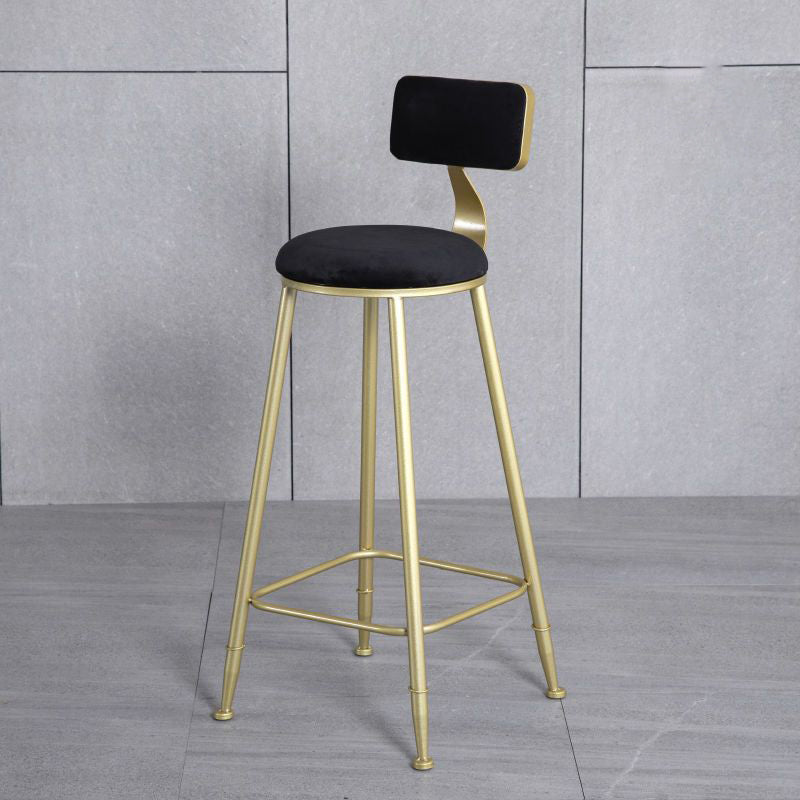 Modern Minimalist Round Velvet Metal Napa Leather Leg Bar Stool Low Back Footrest For Dining Room