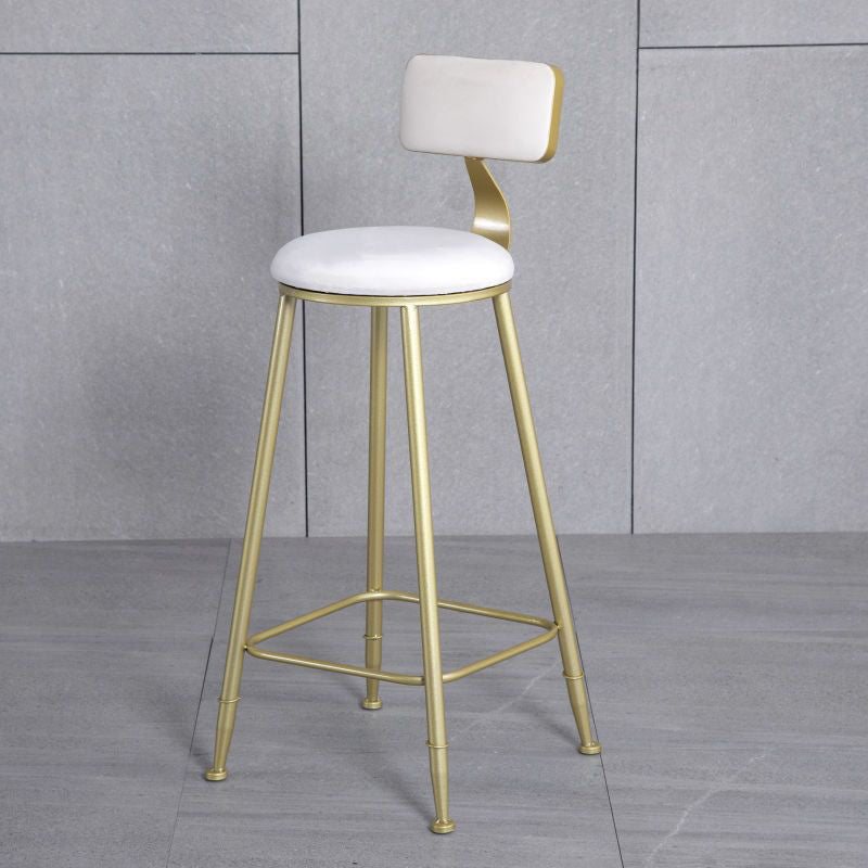 Modern Minimalist Round Velvet Metal Napa Leather Leg Bar Stool Low Back Footrest For Dining Room