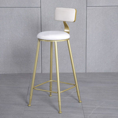 Modern Minimalist Round Velvet Metal Napa Leather Leg Bar Stool Low Back Footrest For Dining Room