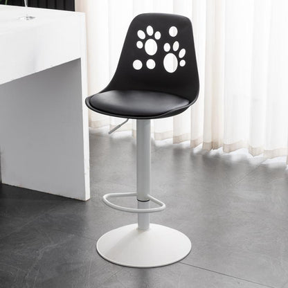 Contemporary Scandinavian Curved PU Leather Plastic Height Adjustable Swivel Bar Stool Cat Paw Back Footrest For Dining Room