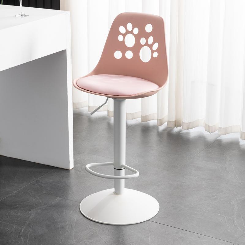 Contemporary Scandinavian Curved PU Leather Plastic Height Adjustable Swivel Bar Stool Cat Paw Back Footrest For Dining Room