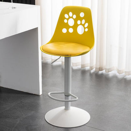 Contemporary Scandinavian Curved PU Leather Plastic Height Adjustable Swivel Bar Stool Cat Paw Back Footrest For Dining Room
