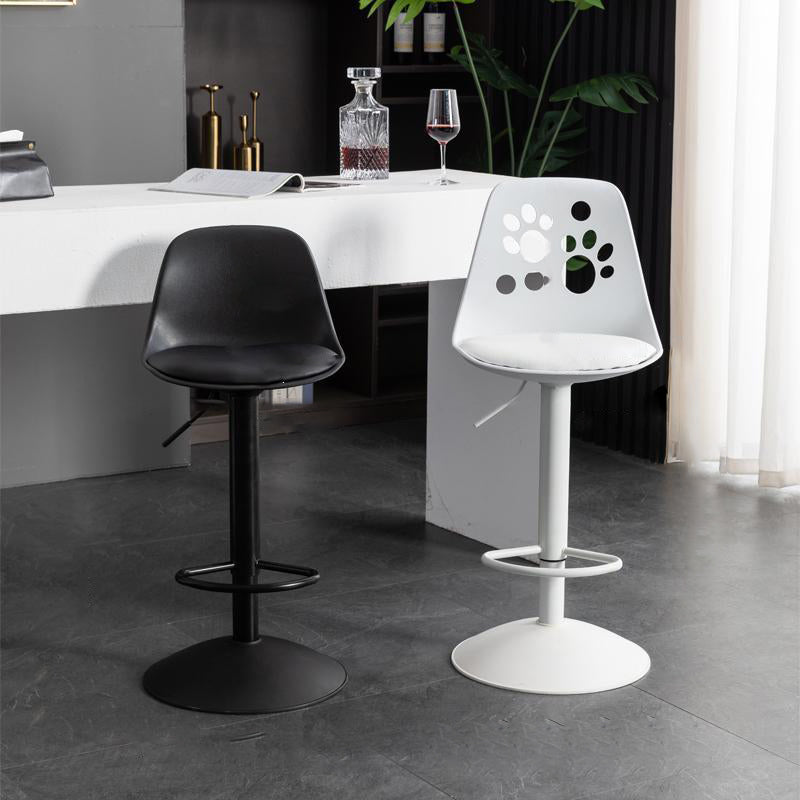 Contemporary Scandinavian Curved PU Leather Plastic Height Adjustable Swivel Bar Stool Cat Paw Back Footrest For Dining Room