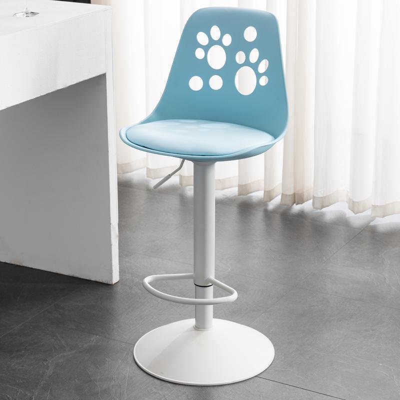 Contemporary Scandinavian Curved PU Leather Plastic Height Adjustable Swivel Bar Stool Cat Paw Back Footrest For Dining Room