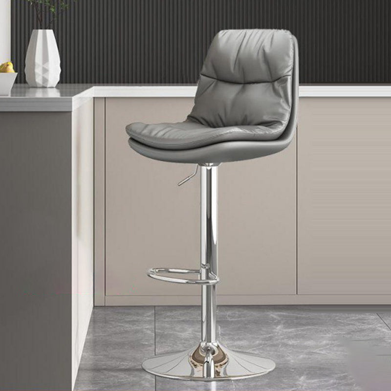 Contemporary Luxury Nappa Leather Upholstered Round Metal Base Height Adjustable Swivel Bar Stool Footrest For Dining Room