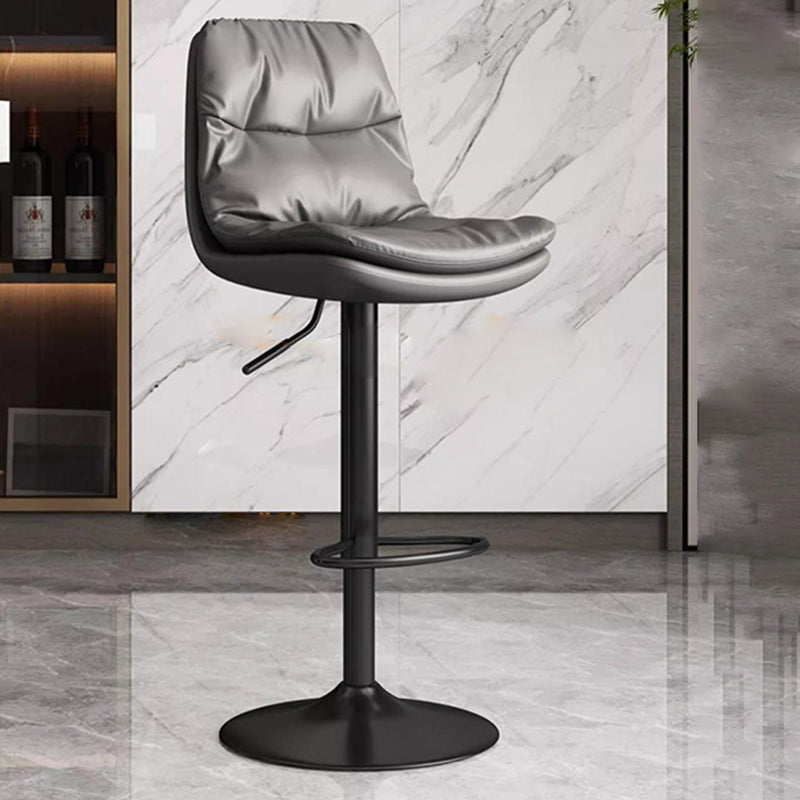 Contemporary Luxury Nappa Leather Upholstered Round Metal Base Height Adjustable Swivel Bar Stool Footrest For Dining Room