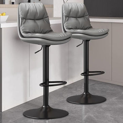Contemporary Luxury Nappa Leather Upholstered Round Metal Base Height Adjustable Swivel Bar Stool Footrest For Dining Room