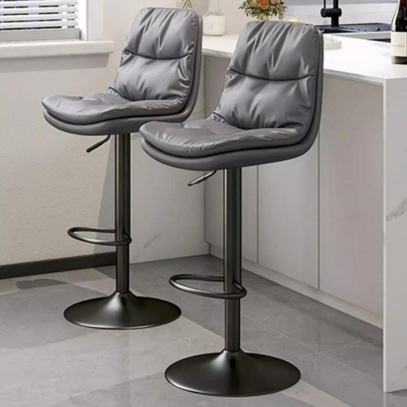 Contemporary Luxury Nappa Leather Upholstered Round Metal Base Height Adjustable Swivel Bar Stool Footrest For Dining Room