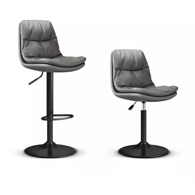 Contemporary Luxury Nappa Leather Upholstered Round Metal Base Height Adjustable Swivel Bar Stool Footrest For Dining Room