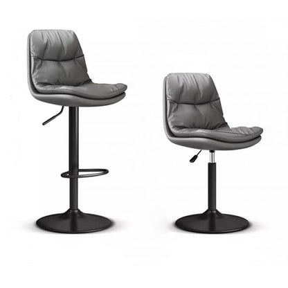 Contemporary Luxury Nappa Leather Upholstered Round Metal Base Height Adjustable Swivel Bar Stool Footrest For Dining Room