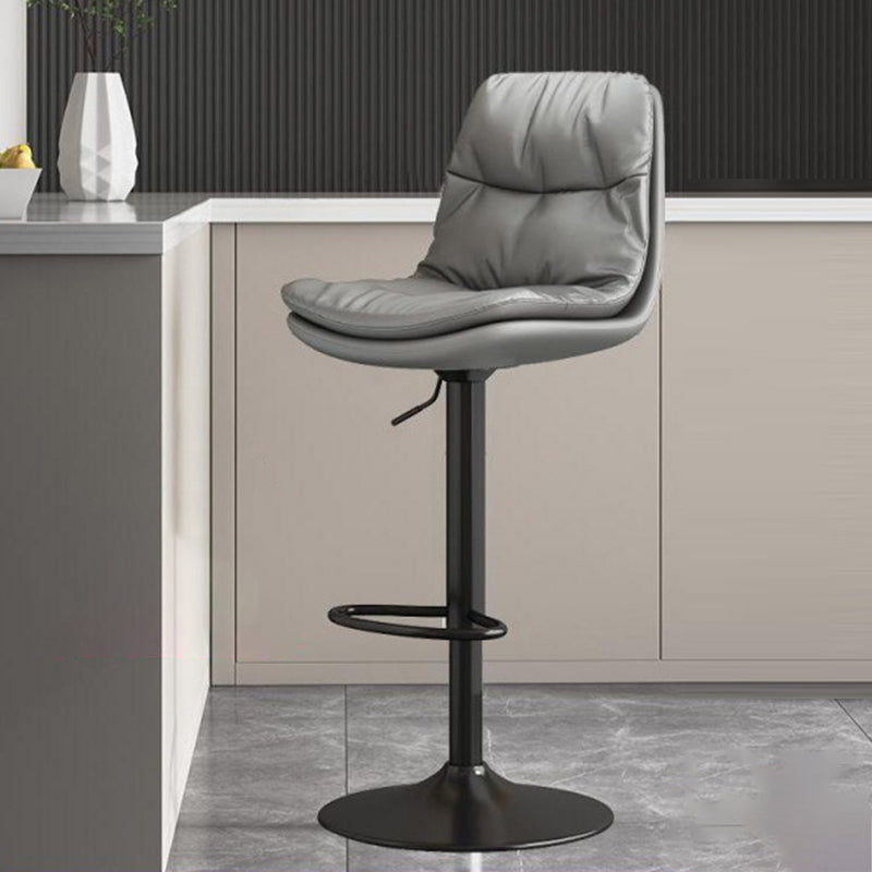 Contemporary Luxury Nappa Leather Upholstered Round Metal Base Height Adjustable Swivel Bar Stool Footrest For Dining Room