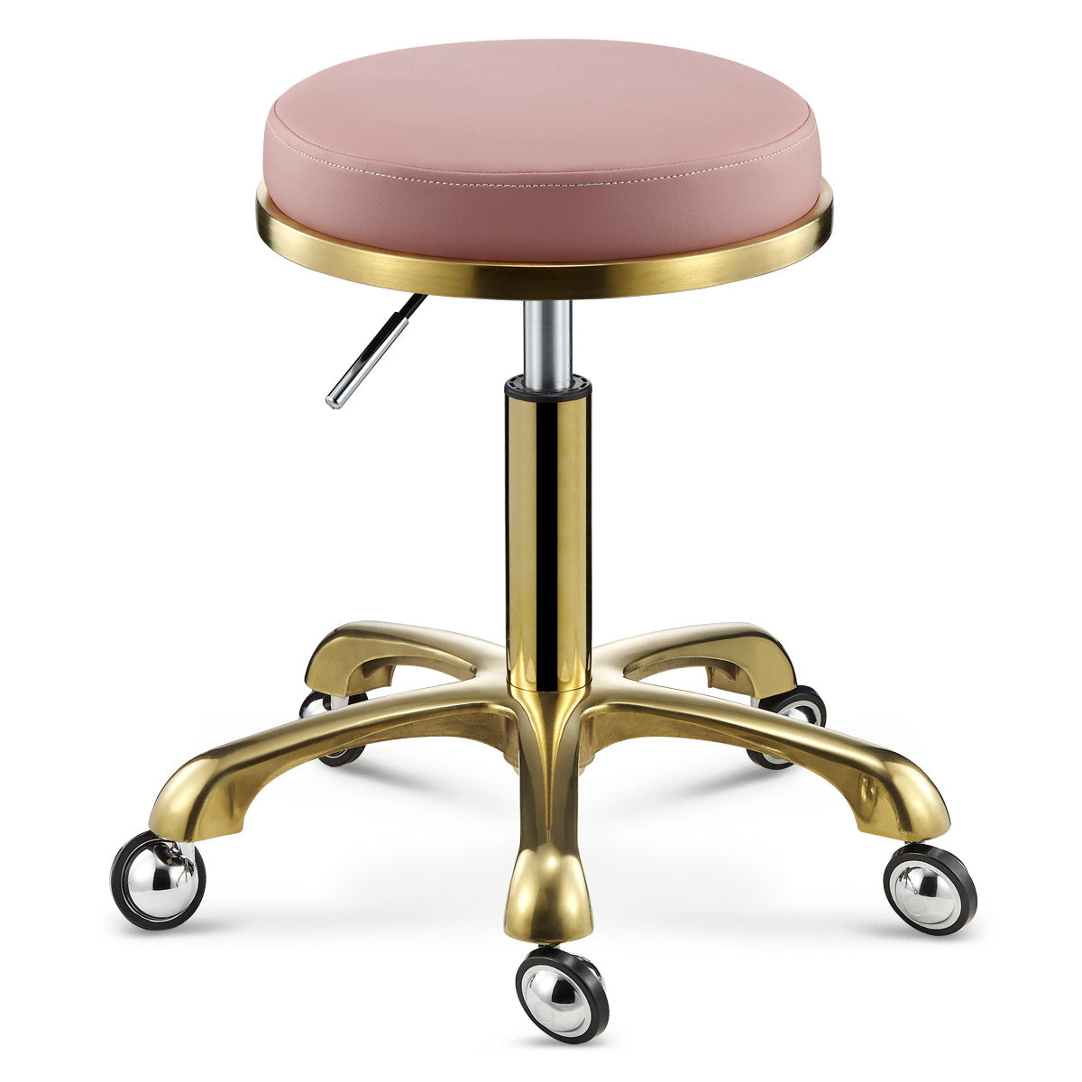 Contemporary Scandinavian Round Faux Leather Adjustable Height Swivel Bar Stool Mobile Casters For Dining Room