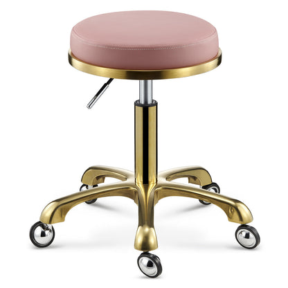 Contemporary Scandinavian Round Faux Leather Adjustable Height Swivel Bar Stool Mobile Casters For Dining Room