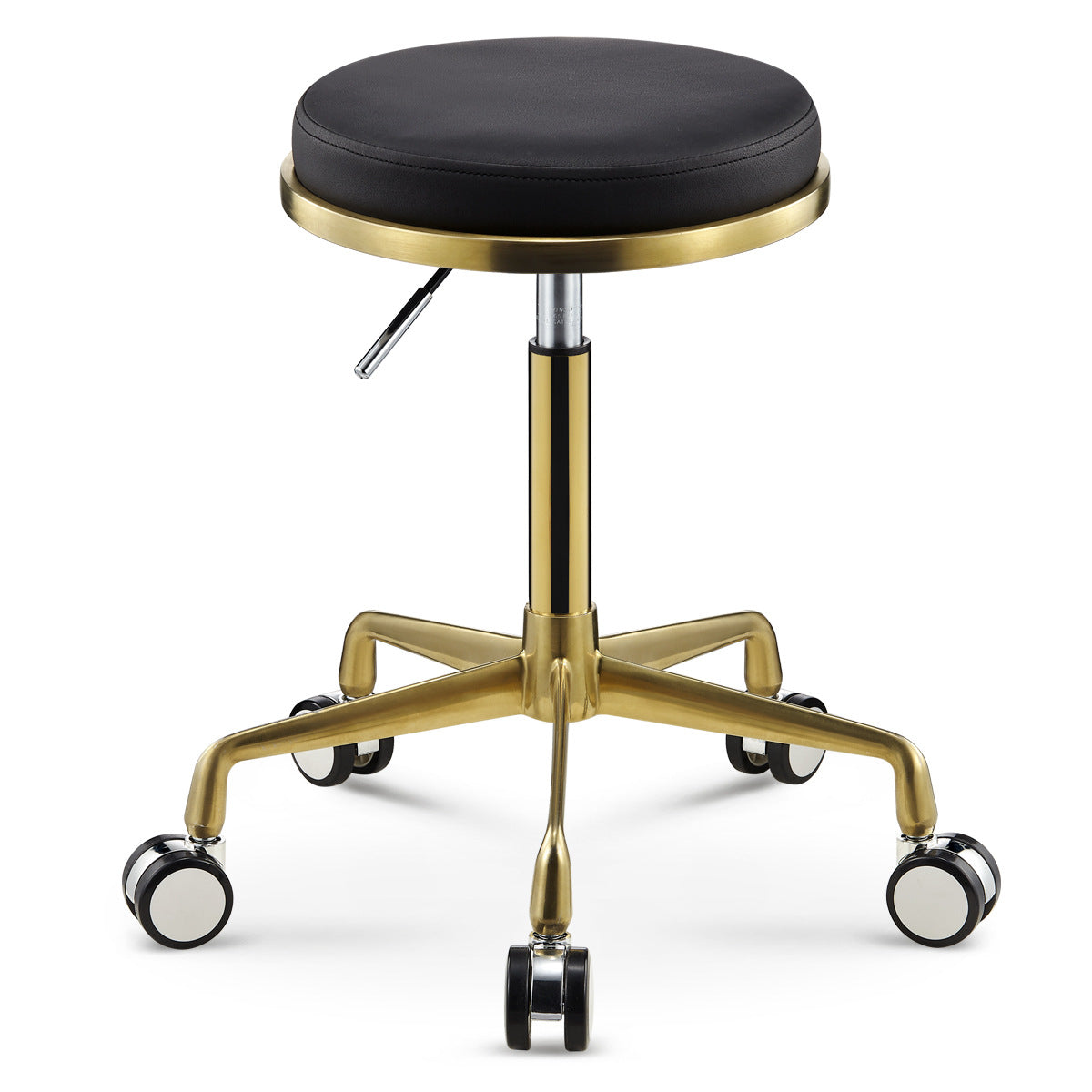 Contemporary Scandinavian Round Faux Leather Adjustable Height Swivel Bar Stool Mobile Casters For Dining Room