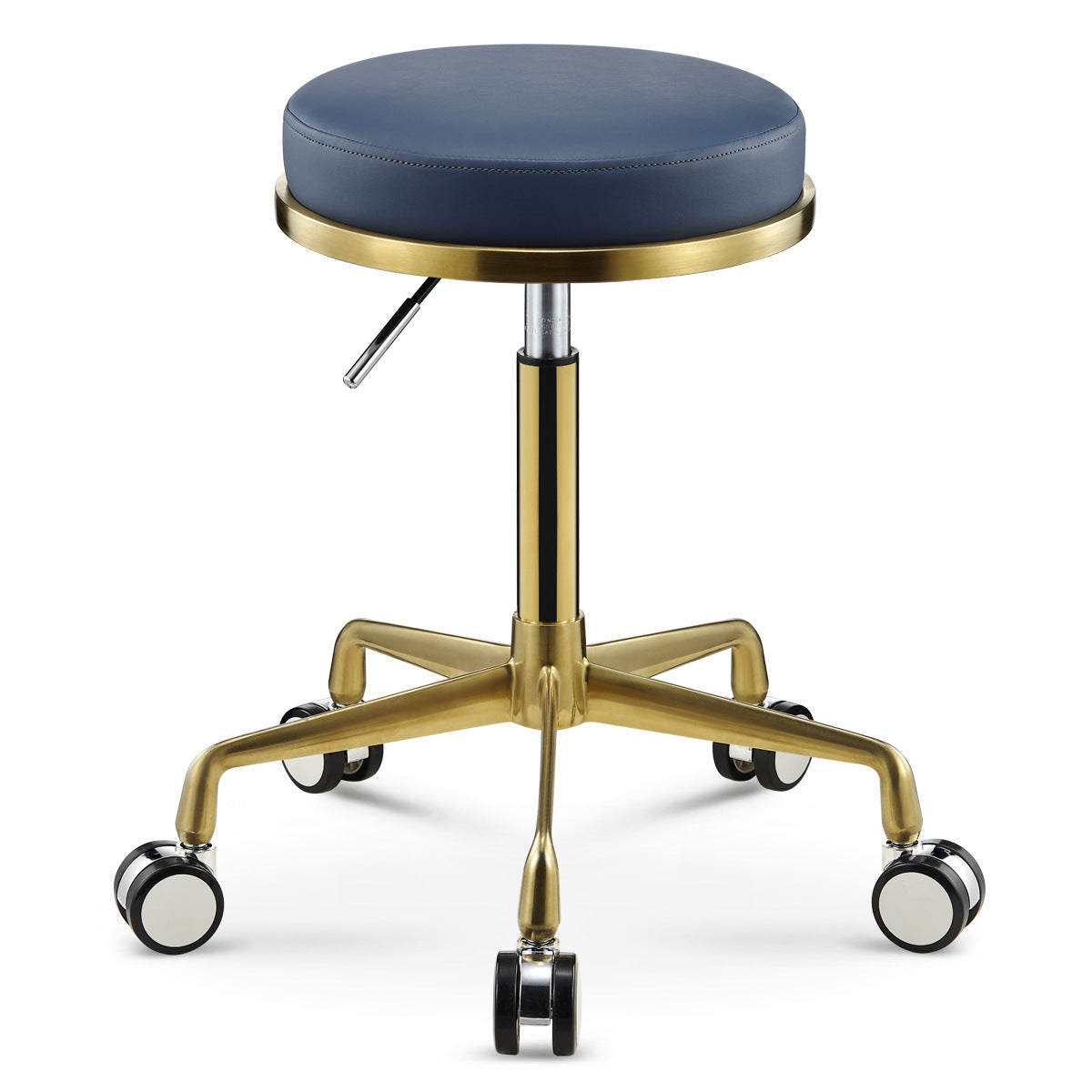 Contemporary Scandinavian Round Faux Leather Adjustable Height Swivel Bar Stool Mobile Casters For Dining Room