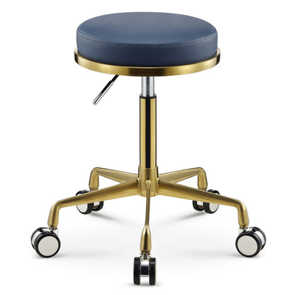 Contemporary Scandinavian Round Faux Leather Adjustable Height Swivel Bar Stool Mobile Casters For Dining Room