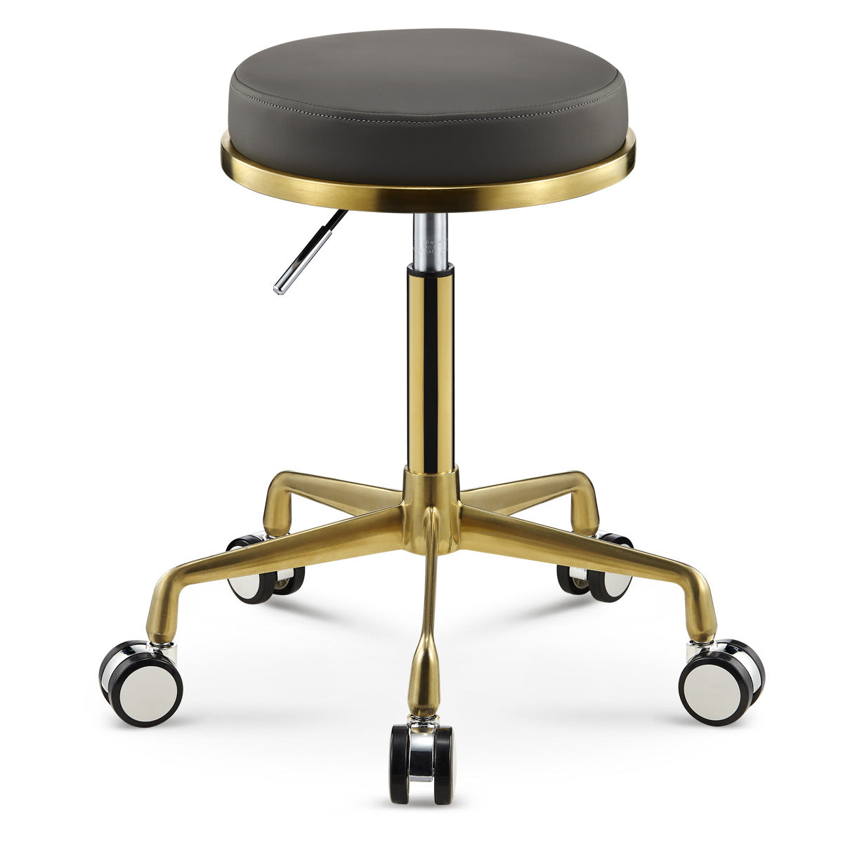 Contemporary Scandinavian Round Faux Leather Adjustable Height Swivel Bar Stool Mobile Casters For Dining Room