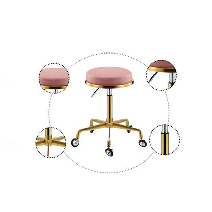 Contemporary Scandinavian Round Faux Leather Adjustable Height Swivel Bar Stool Mobile Casters For Dining Room