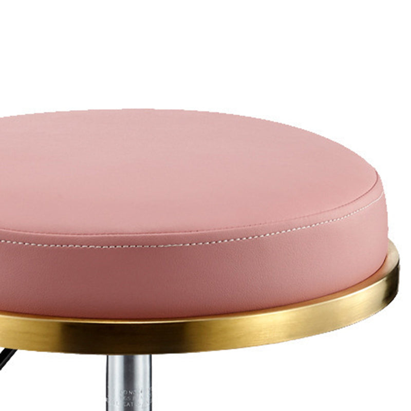 Contemporary Scandinavian Round Faux Leather Adjustable Height Swivel Bar Stool Mobile Casters For Dining Room