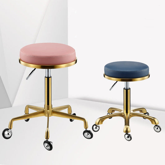 Contemporary Scandinavian Round Faux Leather Adjustable Height Swivel Bar Stool Mobile Casters For Dining Room