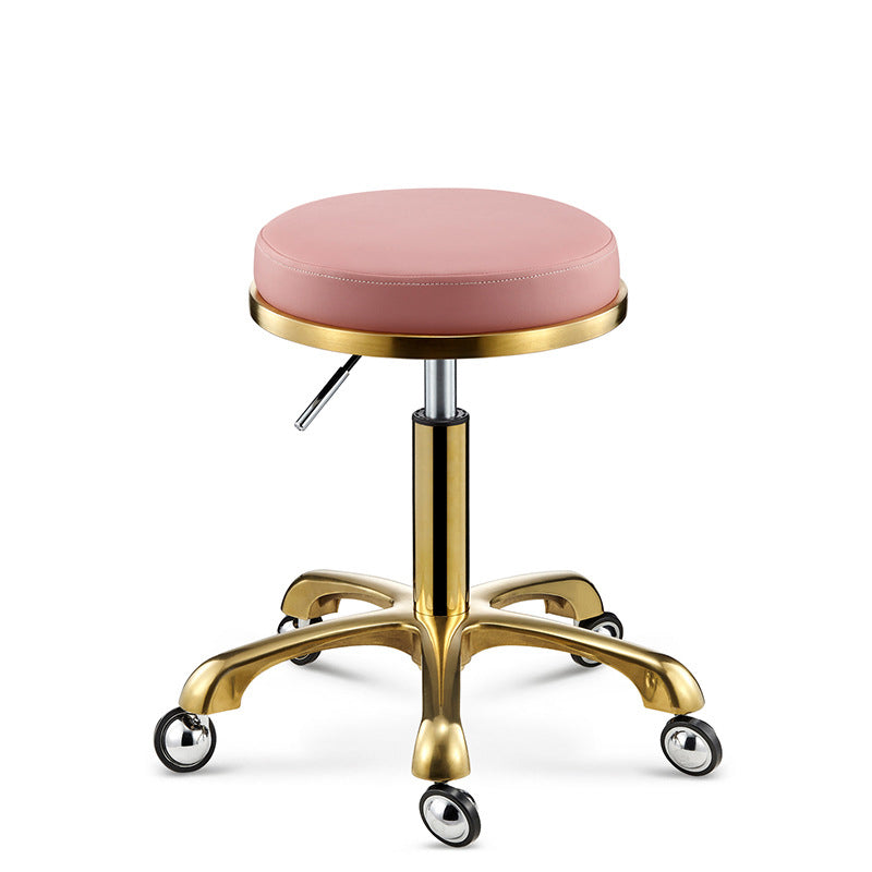 Contemporary Scandinavian Round Faux Leather Adjustable Height Swivel Bar Stool Mobile Casters For Dining Room