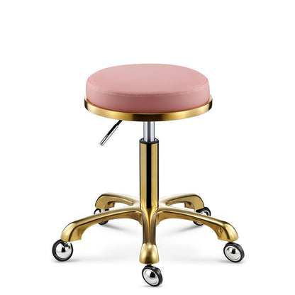 Contemporary Scandinavian Round Faux Leather Adjustable Height Swivel Bar Stool Mobile Casters For Dining Room