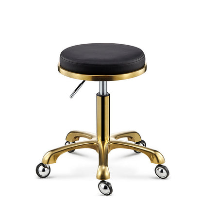 Contemporary Scandinavian Round Faux Leather Adjustable Height Swivel Bar Stool Mobile Casters For Dining Room