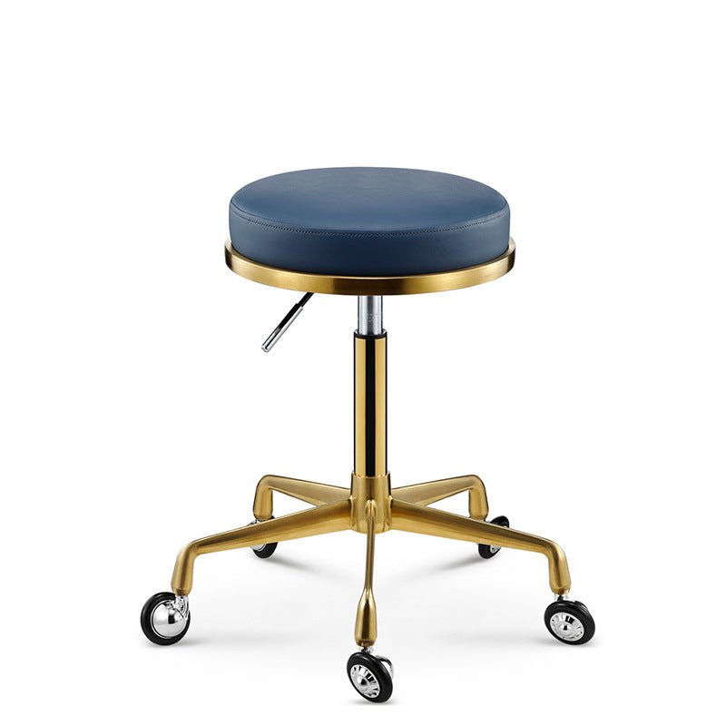 Contemporary Scandinavian Round Faux Leather Adjustable Height Swivel Bar Stool Mobile Casters For Dining Room