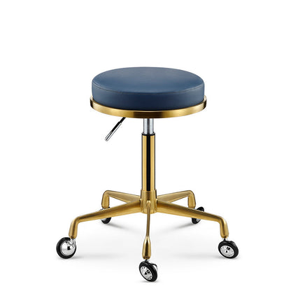 Contemporary Scandinavian Round Faux Leather Adjustable Height Swivel Bar Stool Mobile Casters For Dining Room