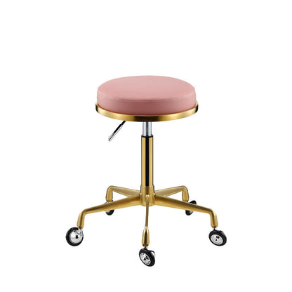 Contemporary Scandinavian Round Faux Leather Adjustable Height Swivel Bar Stool Mobile Casters For Dining Room