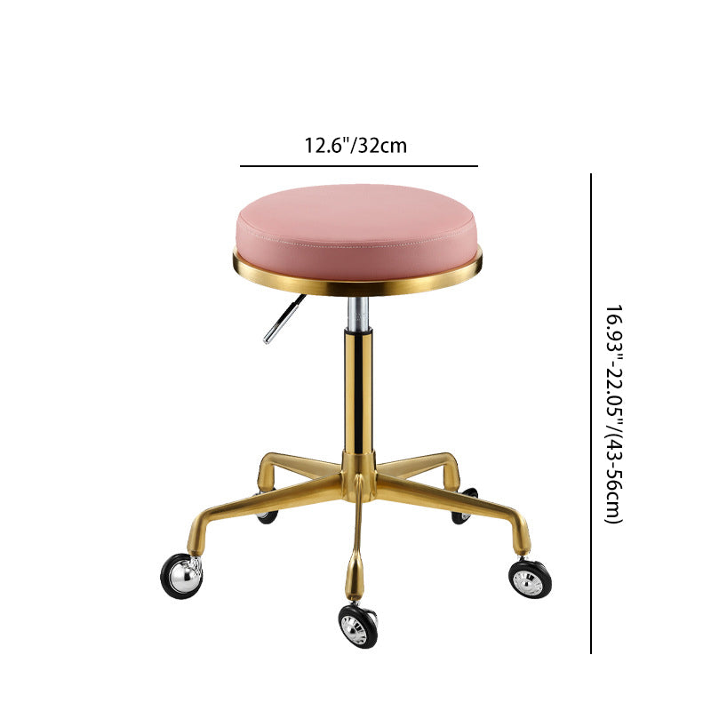 Contemporary Scandinavian Round Faux Leather Adjustable Height Swivel Bar Stool Mobile Casters For Dining Room
