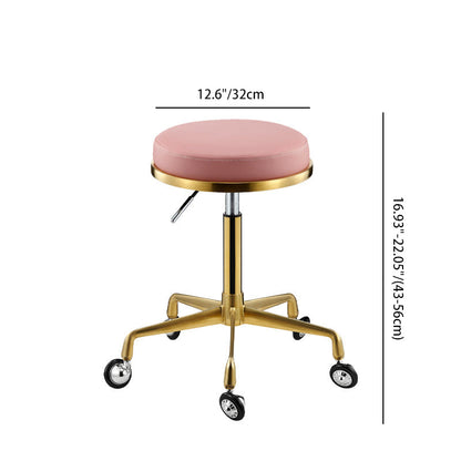 Contemporary Scandinavian Round Faux Leather Adjustable Height Swivel Bar Stool Mobile Casters For Dining Room