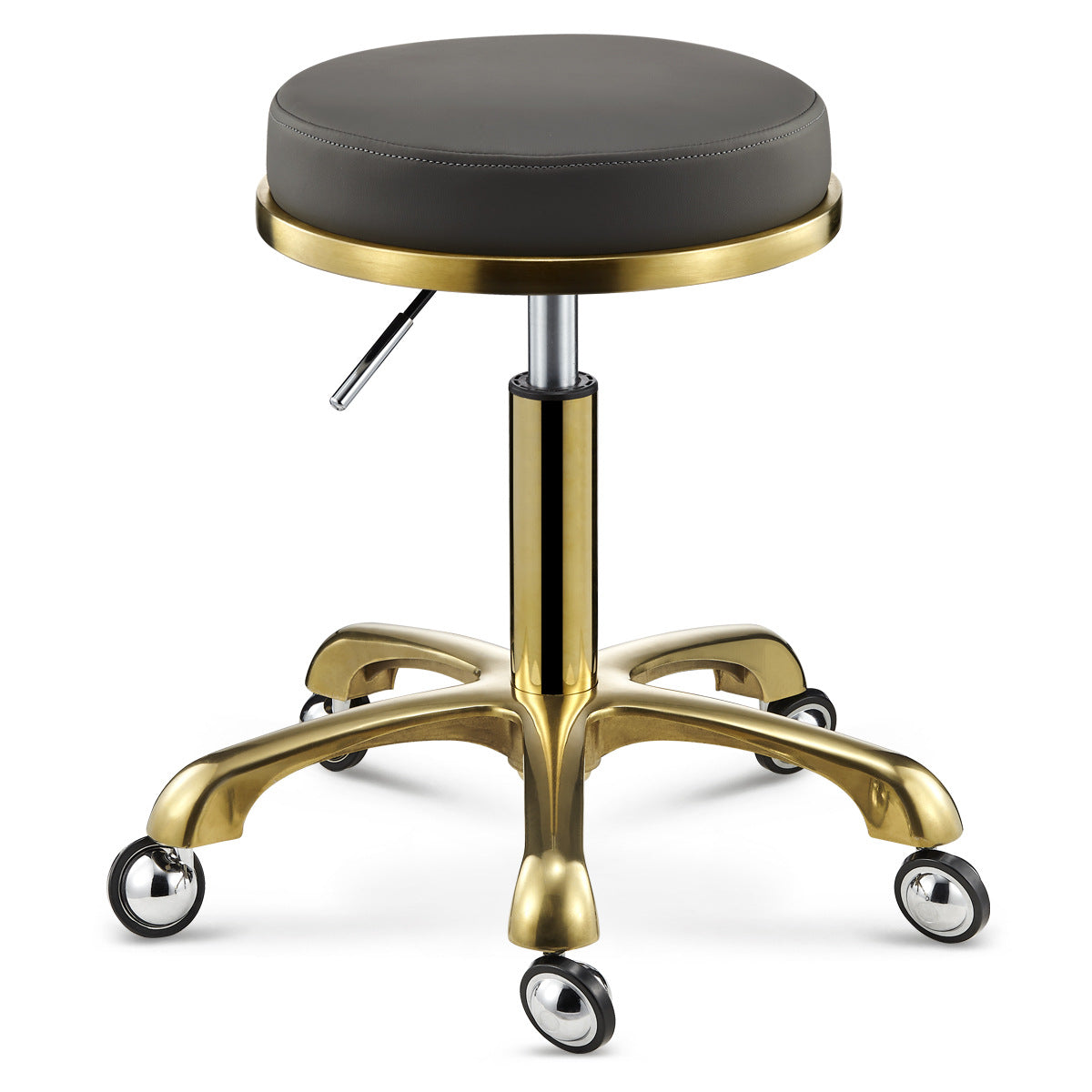 Contemporary Scandinavian Round Faux Leather Adjustable Height Swivel Bar Stool Mobile Casters For Dining Room