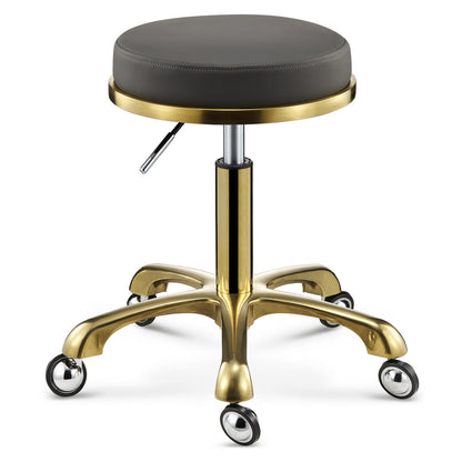 Contemporary Scandinavian Round Faux Leather Adjustable Height Swivel Bar Stool Mobile Casters For Dining Room