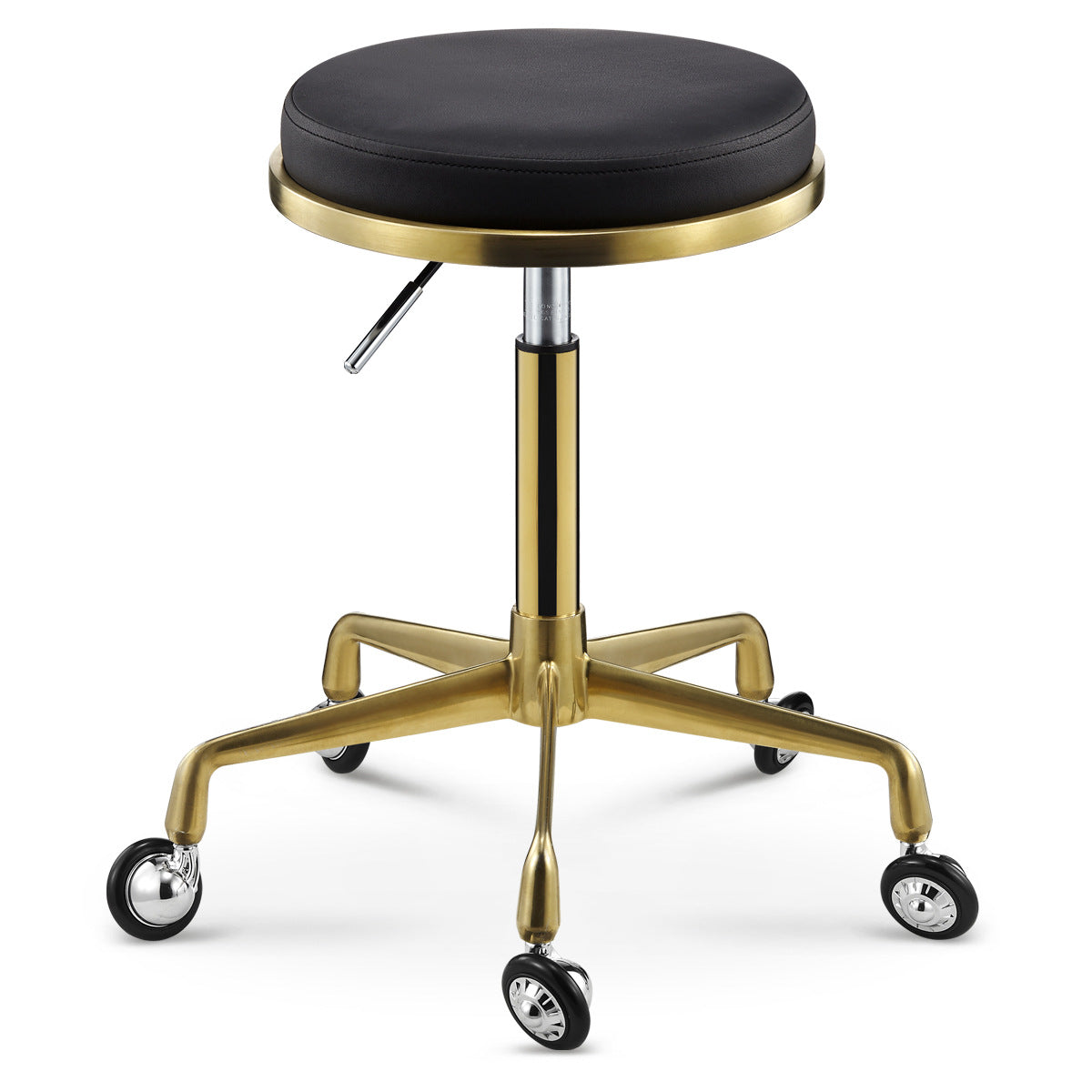 Contemporary Scandinavian Round Faux Leather Adjustable Height Swivel Bar Stool Mobile Casters For Dining Room