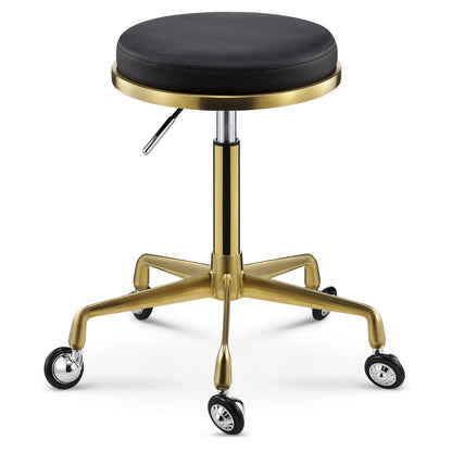 Contemporary Scandinavian Round Faux Leather Adjustable Height Swivel Bar Stool Mobile Casters For Dining Room