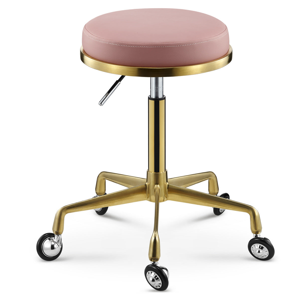 Contemporary Scandinavian Round Faux Leather Adjustable Height Swivel Bar Stool Mobile Casters For Dining Room