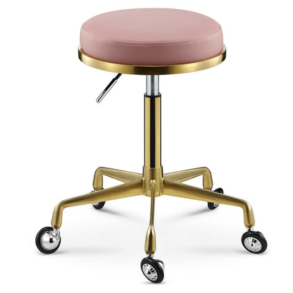 Contemporary Scandinavian Round Faux Leather Adjustable Height Swivel Bar Stool Mobile Casters For Dining Room