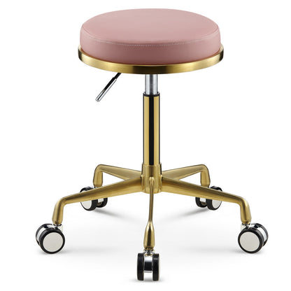 Contemporary Scandinavian Round Faux Leather Adjustable Height Swivel Bar Stool Mobile Casters For Dining Room