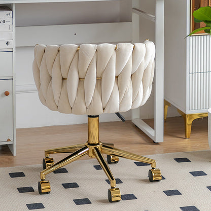 Contemporary Luxury Round Velvet Adjustable Height Vanity Stool Tufted Backrest For Bedroom
