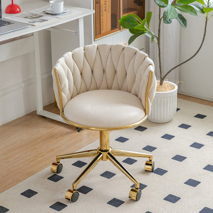 Contemporary Luxury Round Velvet Adjustable Height Vanity Stool Tufted Backrest For Bedroom