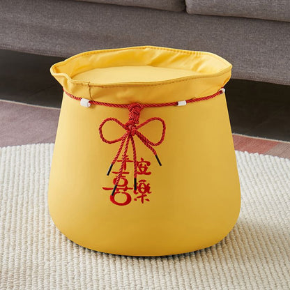 Traditional Chinese Round Leather Upholstered Pouf Low Stool For Bedroom