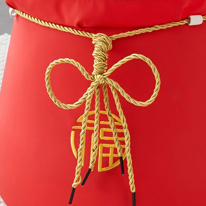 Traditional Chinese Round Leather Upholstered Pouf Low Stool For Bedroom