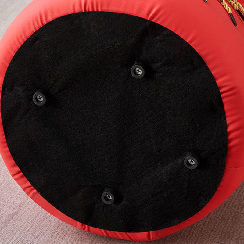 Traditional Chinese Round Leather Upholstered Pouf Low Stool For Bedroom